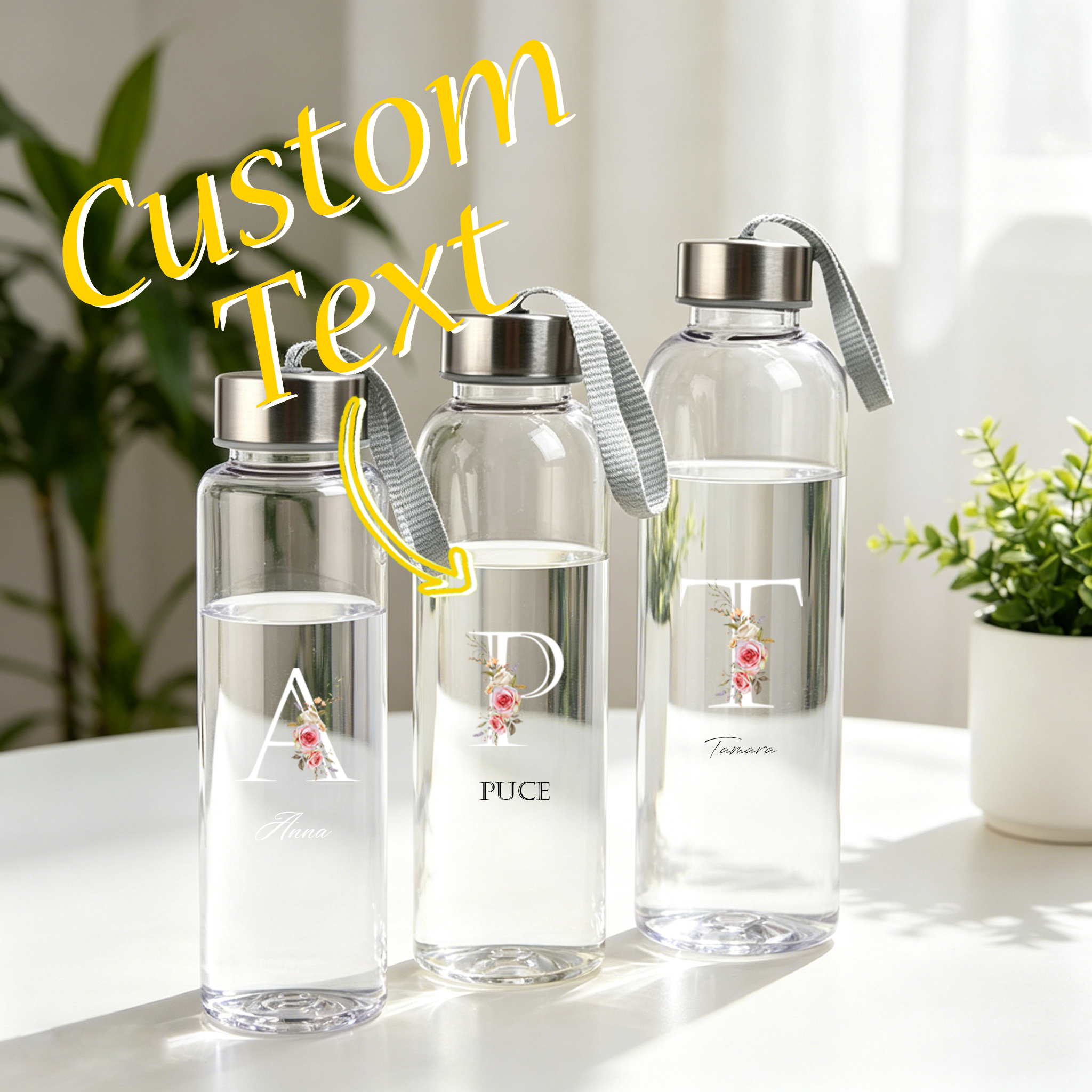 Sports Equipment With Names - Custom Floral Letters Name Water Bottle